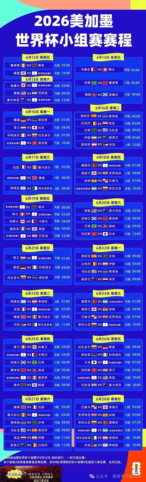 2026世界杯每日赛程官方发布完整安排怎么看